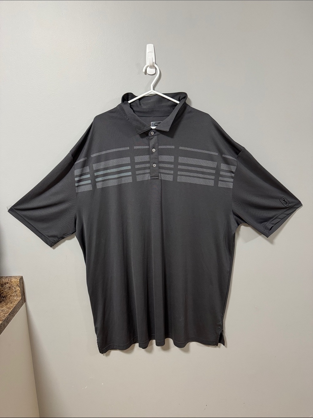 PGA Tour Black Polo with Horizontal Chest Stripes
